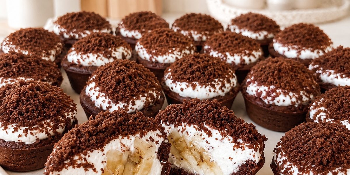 Krtkové muffiny s tvarohovým krémom, banánom a čokoládou