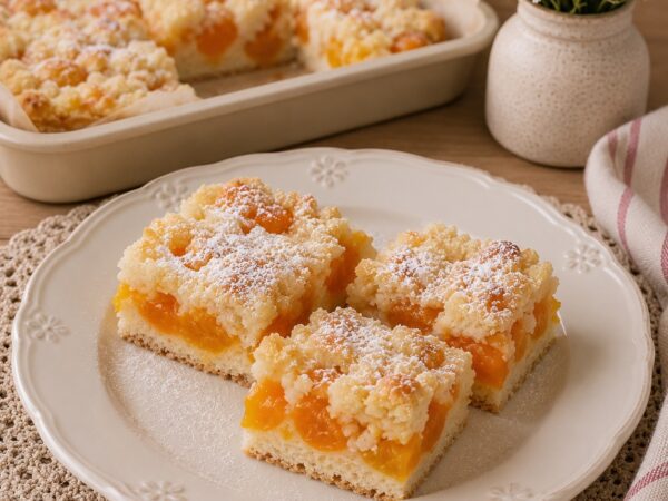 Nadýchaný jogurtový koláč s marhuľami a posýpkou – rýchly domáci recept